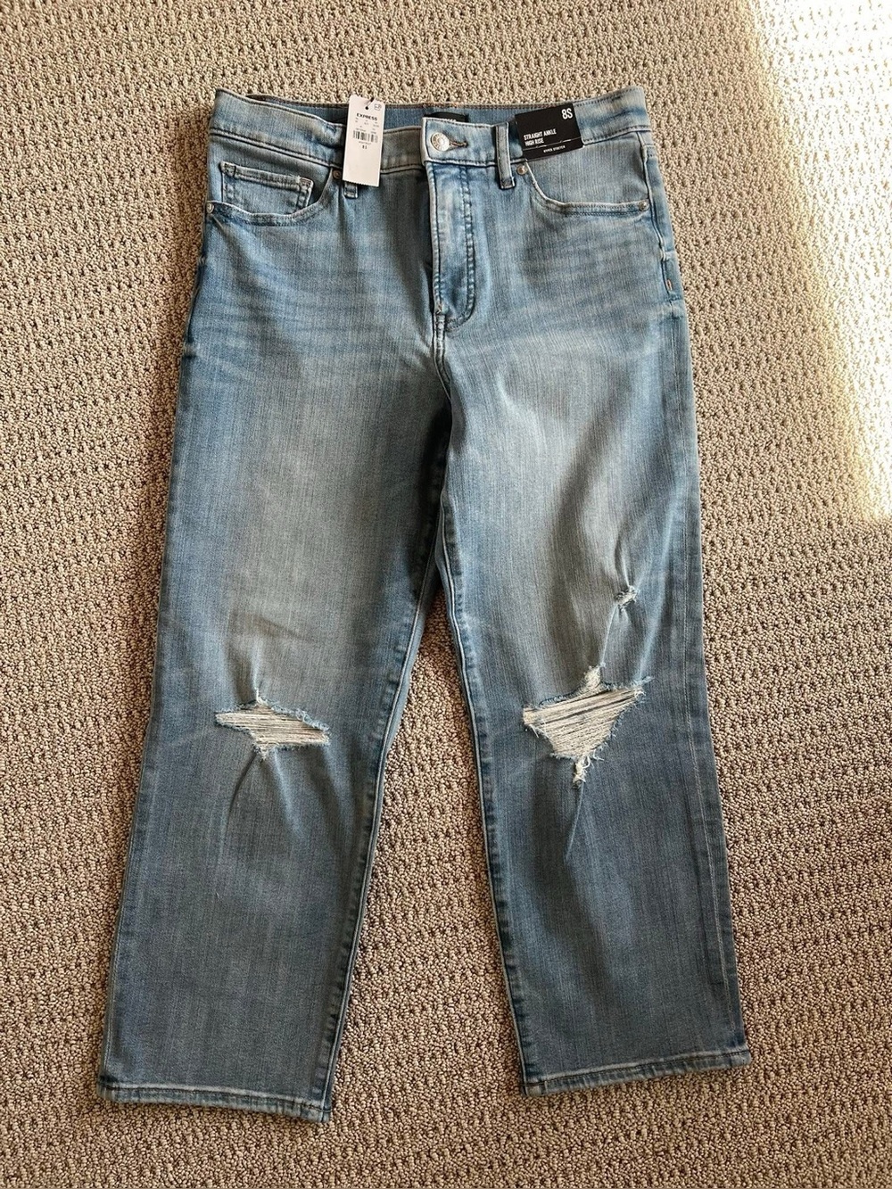 High waisted light wash straight ankle jeans, sz 8 short